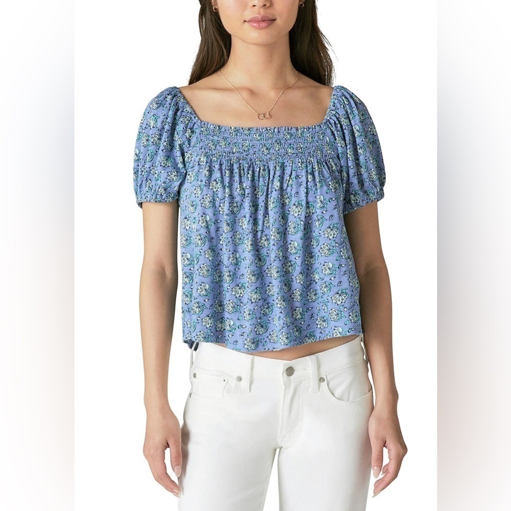 Nwt Lucky Brand Size M Square Neck‎ Printed Top - Picture 2 of 7